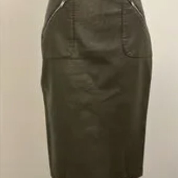 Zara Basic Olive Faux Leather Pencil Skirt - Picture 9 of 9